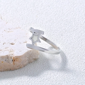 Luminous stainless steel star ring for women featuring a white pentagram glow in the dark