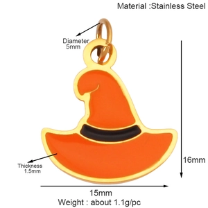 Detailed size specifications of orange stainless steel wizard hat charm pendant