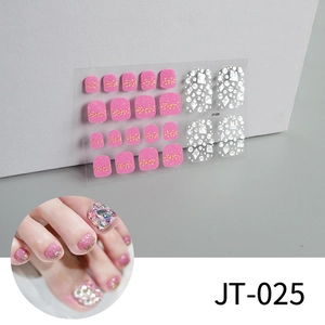 Detail of pink and silver 3D toenail stickers with pearls and rhinestones design JT-025