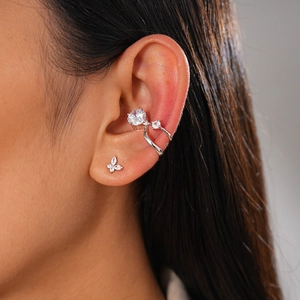 Geometric Double Layer Ear Cuffs Copper Zirconia Purple Clear Non Piercing Clip Earrings For Women Steel Earring Post