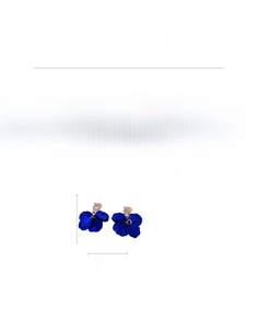 Detailed size specifications for blue flower earrings with gold rhinestones and 7.9g weight