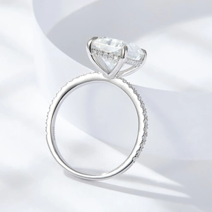 Elegant 4 carat radiant cut moissanite ring in S925 sterling silver on white background