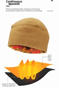 Detailed view of high-density brown fleece fabric layers for outdoor thermal cycling cap