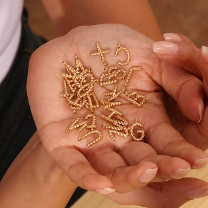 18K gold plated stainless steel mini alphabet and crown pendants with twisted texture