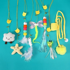 Hanging Cat Toy Suction Cup Elastic Rope Plush Feather Cartoon Shapes Interaction Bell Self Play Kitten Exercise Accessory