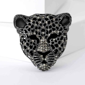 Spilla a testa di leopardo vintage con strass scintillanti e finitura in lega nera