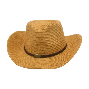 Chapeau de soleil en paille style français avec silhouette western et bande en cuir