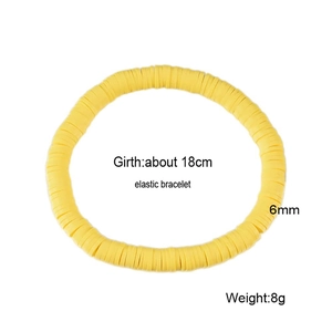 Detailed view of yellow 6mm elastic bead bracelet with size and weight specifications