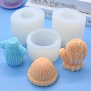 Silicone molds for knitting texture cake decor, featuring sweater, hat and glove shapes