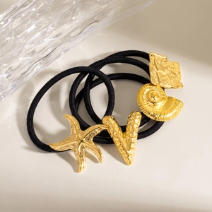 Stainless Steel Starfish Shell Geometric Charm Elastic Hair Ties Ponytail Holders Minimalist Hair Accessories For Women