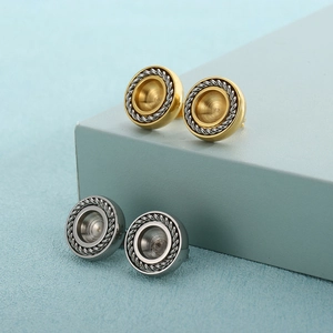 Creative gold and silver stainless steel stud earrings with stylish rope textured borders
