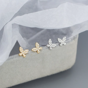 Exquisite S925 silver butterfly stud earrings with colorful zircon stones in gold and silver