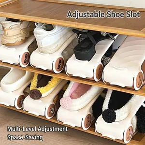 Adjustable Layered Shoe Organizer Plastic Space Saving Multi Height Closet Storage Rack Cartoon Bear Design