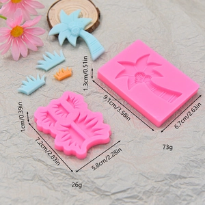 Pink silicone coconut tree and tropical plant fondant molds for DIY cake decorating