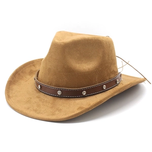 Cappello da cowboy in finta pelle scamosciata marrone con cintura borchiata per unisex