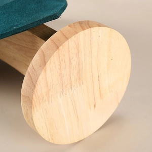 Solid wood necklace display stand with dark green velvet bust for jewelry showcasing