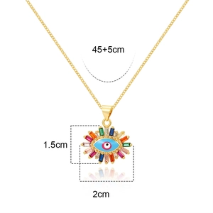 18K gold plated Evil Eye necklace with colorful cubic zirconia and dimensions