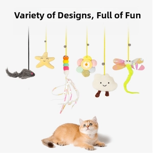Hanging cat teaser set with plush mouse star flower and dragonfly with small bells