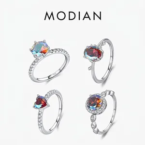 Anello In Argento Sterling 925 Con Zircone Arcobaleno Gioielli Per Dita Alla Moda Forma A Cuore Elegante Da Donna