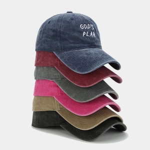 God's Plan embroidered washed cotton baseball caps in multiple vintage colors for outdoor wear