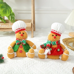 Gingerbread Man Plush Doll Christmas LED Light Up Chef Hat Scarf Tabletop Decoration Holiday Desktop Ornament
