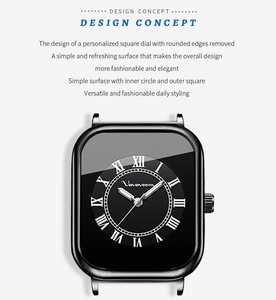 Detailed close-up of a square black dial watch with Roman numerals and brand logo