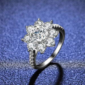 925 Sterling Silver Sunflower Ring With Moissanite Zircon Stones Sparkly Flower Cluster Engagement Jewelry For Women