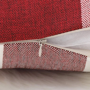 Minimalist red and white checkered cotton linen pillow cover with hidden zipper detail