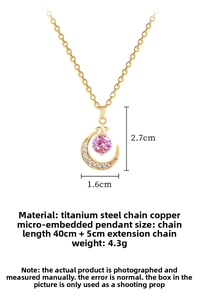 Details der Halskette mit rosa Mond und Stern Anhänger inklusive Maßen und Material