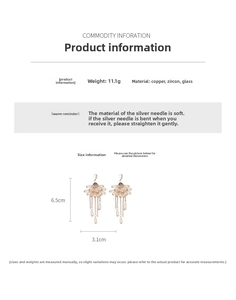 Detail view of zircon fan-shaped tassel earrings with size 6.5cm and weight 11.1g