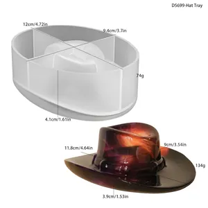 Silicone cowboy hat jewelry tray mold with dimensions and resin tray sample