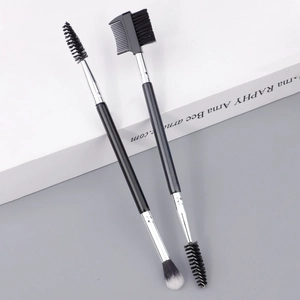 Dual-ended eyebrow brush set with spoolie and comb for professional eye makeup styling