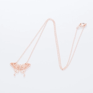 Elegant hollow butterfly necklace in rose gold finish with delicate stainless steel link chain