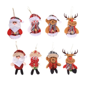 Set of 8 Christmas plush ornaments featuring Santa, Snowman, Reindeer, and Bear figures