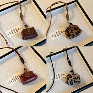 Collana Pendente Mini Borsa Pelle Lega Forma Portamonete Retrò Stampa Leopardata Fatto Mano Moda Gioiello Donna