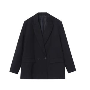 Blazer noir classique à double boutonnage pour femme avec revers en pointe et poches