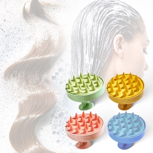 Eco-friendly wheat straw scalp massager hair brush with soft silicone bristles in four colors