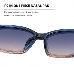 Detail of integrated nose pads on blue and pink gradient PC frame sunglasses
