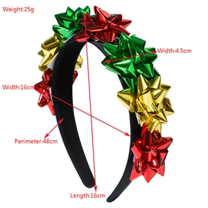 Cerchietto natalizio scintillante con fiocchi rosso-verde-oro e decori floreali chic
