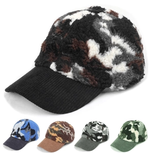 Winter Warm Baseball Cap Plush Sherpa Fleece Camouflage Retro Corduroy Brim Adjustable Windproof Outdoor Hat For Men Women