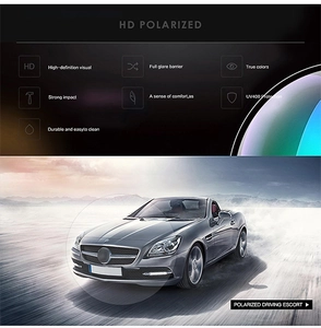 Polarized lens detail showing HD vision and anti-glare effect for driving sunglasses