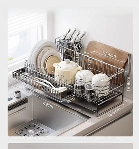 Detailed view of 304 stainless steel dish rack with dimensions and accessory layout