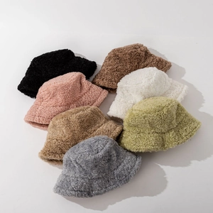 Solid color plush bucket hats in multiple colors for winter warmth and fashion