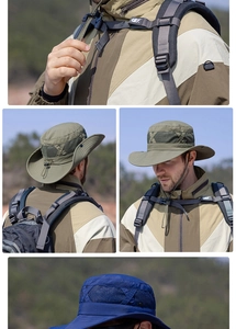 Détail du chapeau de soleil à large bord avec maille respirante pour la randonnée