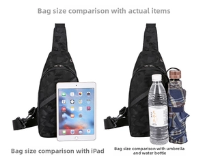 Kapazitätsvergleich der Camouflage-Brusttasche für iPad und Wasserflasche