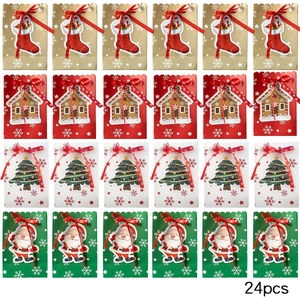 24-piece Christmas advent calendar paper gift bags with ribbons and festive holiday motifs