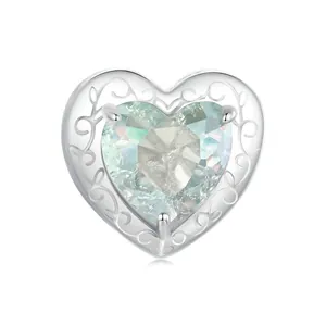 Heart Charm Bead 925 Sterling Silver Unicorn Enamel Hollow Vine Green Glass Zirconia DIY Bracelet Jewelry Making