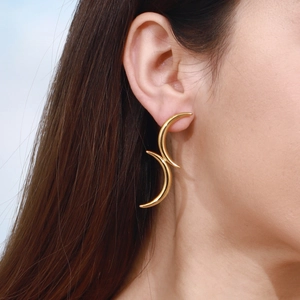 Stainless Steel Earrings Gold Plated Geometric Crescent Moon Studs Waterproof Hypoallergenic Trendy Minimalist For Women