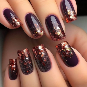 Press On Nails Gradient Glitter Galaxy Square Shape ABS Material Glue Included Stylish Artificial Nails For Women