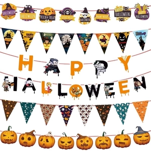 Bannière Halloween Guirlande Suspendue Papier Citrouille Fantôme Dessin Animé Déco Fête Effrayant Happy Halloween Décoration Maison